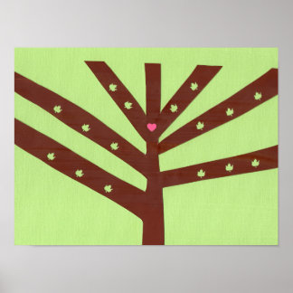 Affiche Arbre minimaliste avec cœur rose et feuilles