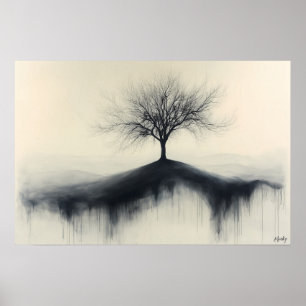 Affiche Arbre minimaliste sur une colline avec des ombres