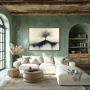 Affiche Arbre minimaliste sur une colline avec des ombres 