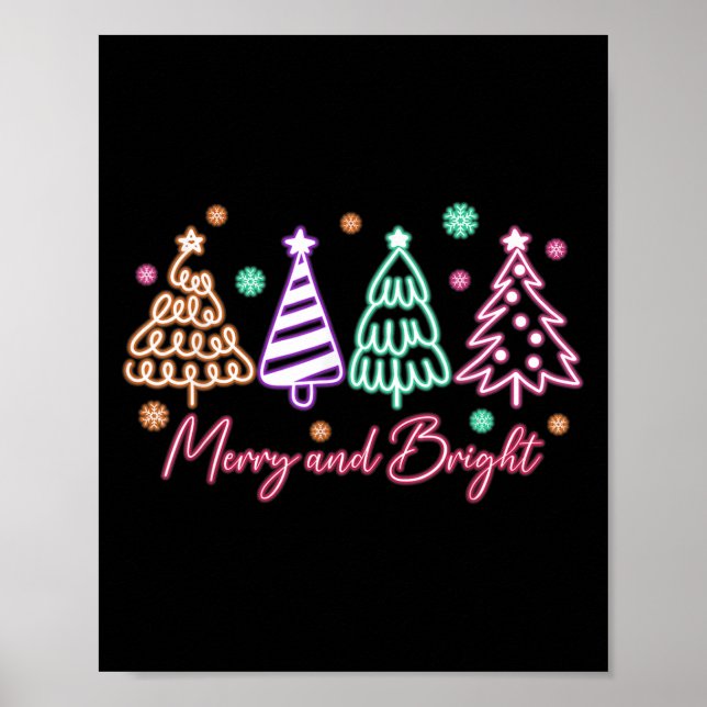 Affiche Arbre néon de Noël Merry And Bright  (Devant)