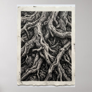 Affiche Arbre noir et blanc - Art des racines