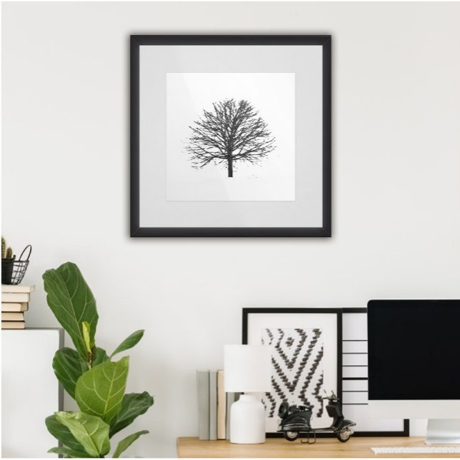 Affiche Arbre noir sans feutre Lone en hiver (#zazzlemade #treewallart #wintertree #leaflesstree #blacktree #treeartforwall#treeautumn#baretree )