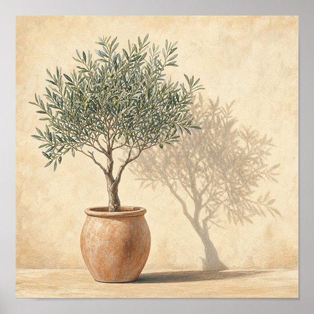 Affiche Arbre Olive Chauffé en Pot - Botanique Carré - Art (Devant)