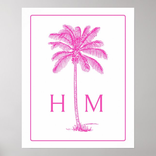 Affiche Arbre Palmetto Rose et Blanc Monogramme (Devant)