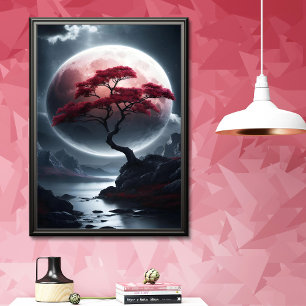 Affiche Arbre rose de style japonais mystique