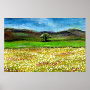 AFFICHE ARBRE SOLITAIRE DANS LE CHAMP DE FLEURS JAUNES, TO