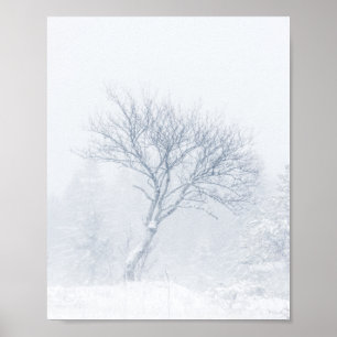 Affiche Arbre solitaire pendant la tempête de neige en hiv