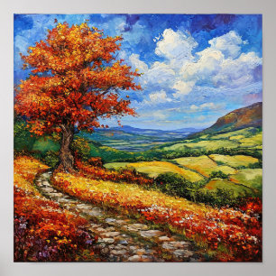 Affiche 🌳 Arbre Solitaire Prairie Vide Paysage Sérénité