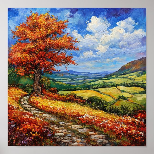 Affiche 🌳 Arbre Solitaire Prairie Vide Paysage Sérénité (Devant)