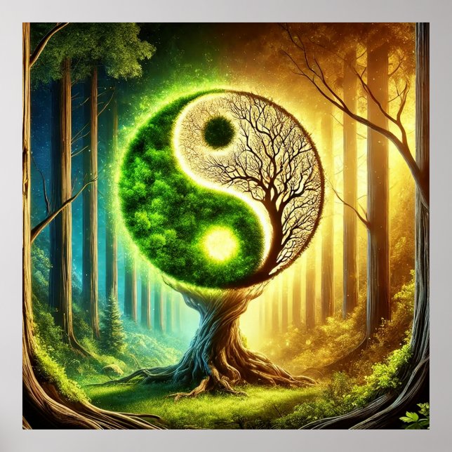 Affiche Arbre symbolique avec motif Yin Yang (Devant)