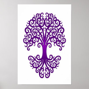 Affiche Arbre tribal de vie violet sur blanc