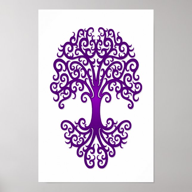 Affiche Arbre tribal de vie violet sur blanc (Devant)