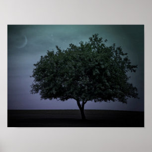Affiche arbre unique avec lune et étoiles