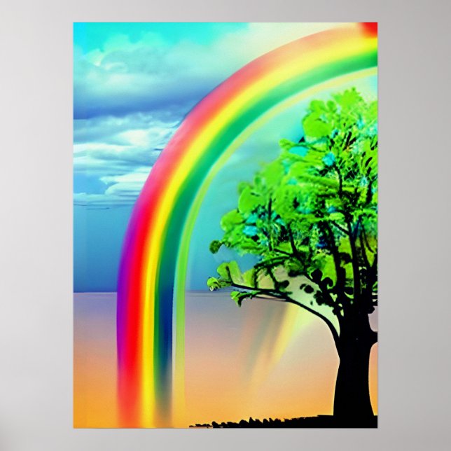 Affiche Arbre vert sous arc-en-ciel (Devant)