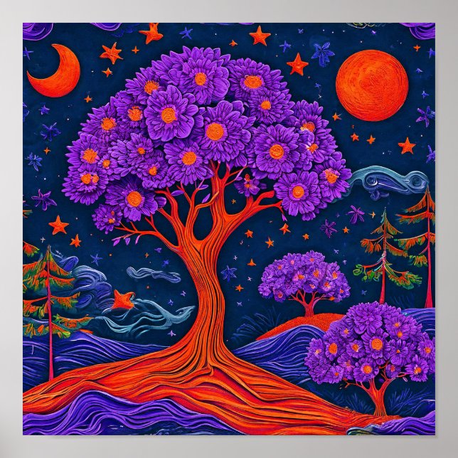 Affiche Arbre Violet Mystique Toile de Fond Fantastique Rê (Devant)