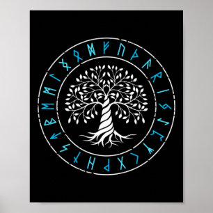 Affiche Arbre Yggdrasil de la vie Runes Viking Mythologie 