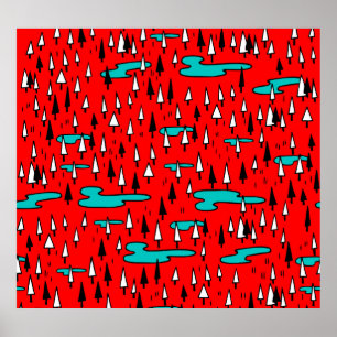 Affiche Arbres à main levée : motif de Noël scandinave.