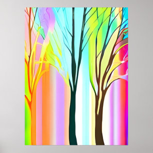 Affiche Arbres Abstraits dans les pastels multicolores
