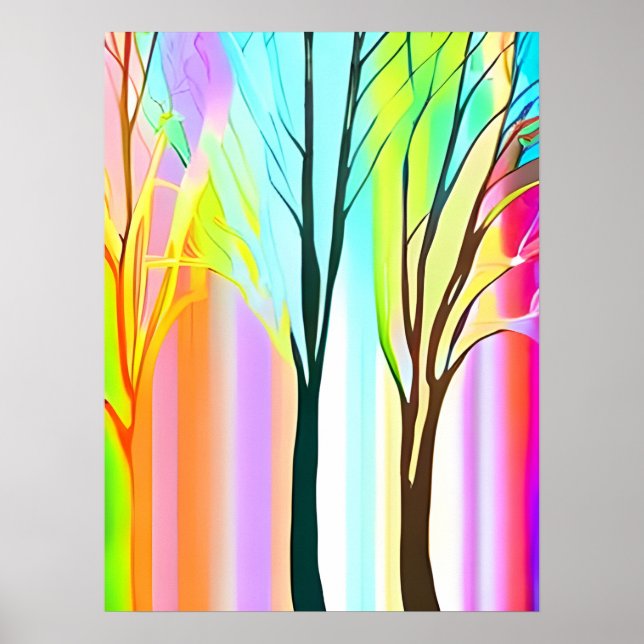 Affiche Arbres Abstraits dans les pastels multicolores (Devant)