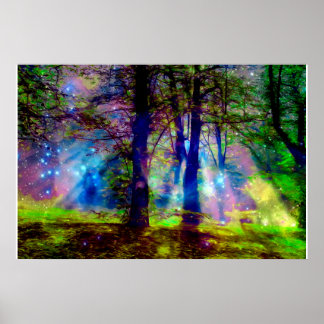 Affiche Arbres arc-en-ciel colorés Forêt enchantée