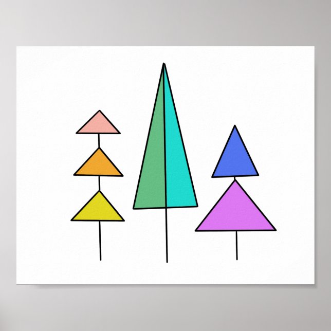 Affiche arbres arc-en-ciel géométriques numériques simples (Devant)