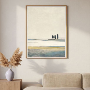 Affiche Arbres dans un paysage abstrait minimal de champ o