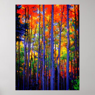 Affiche Arbres d'automne aux troncs bleus et aux feuilles 