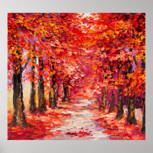 Affiche Arbres d'automne colorés, peinture impressionniste