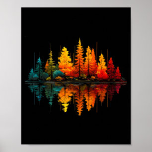 Affiche Arbres de forêt lac réflexion faune extérieur