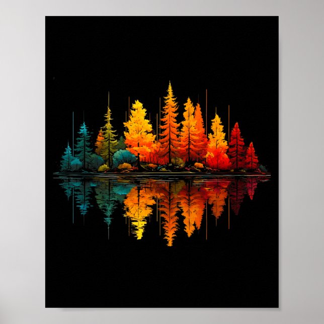 Affiche Arbres de forêt lac réflexion faune extérieur (Devant)