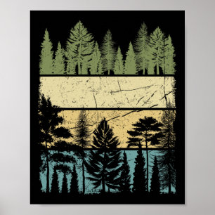Affiche Arbres de forêt vintage faune nature randonnée cam