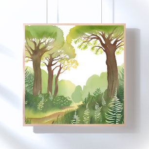 Affiche Arbres de la forêt verte   Aquarelle Naturelle Bel