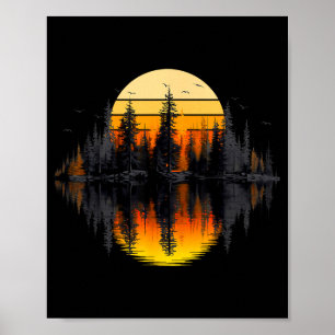 Affiche Arbres de nature rétro reflet forêt coucher de sol
