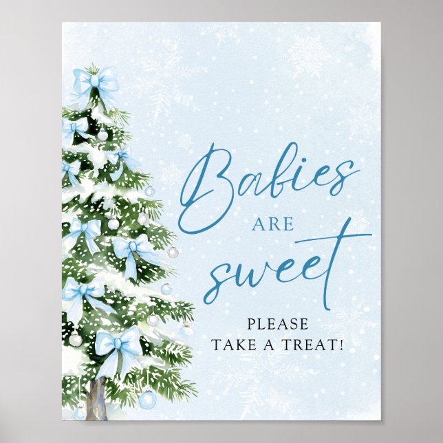 Affiche Arbres de Noël aux Rubans Bleus Bébés Sont Mignons (Devant)
