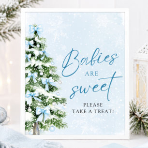 Affiche Arbres de Noël aux Rubans Bleus Bébés Sont Mignons
