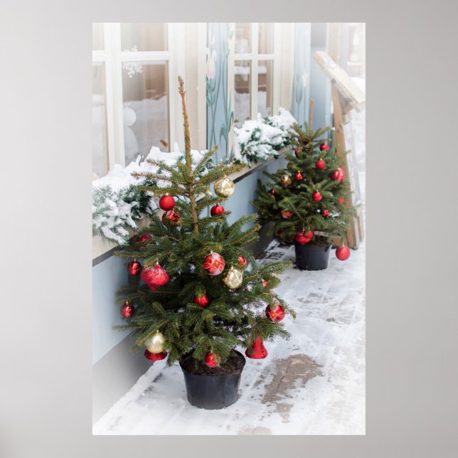 Affiche Arbres de Noël décorés dans la rue. (Devant)