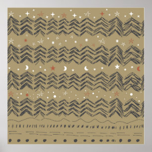 Affiche Arbres de Noël, étoiles et flocons de neige en rou