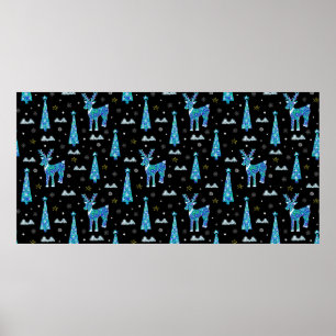 Affiche Arbres de Noël, flocons de rennes. Filille hiverna