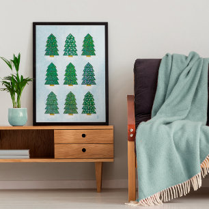 Affiche Arbres de Noël géométriques scandinaves nordiques