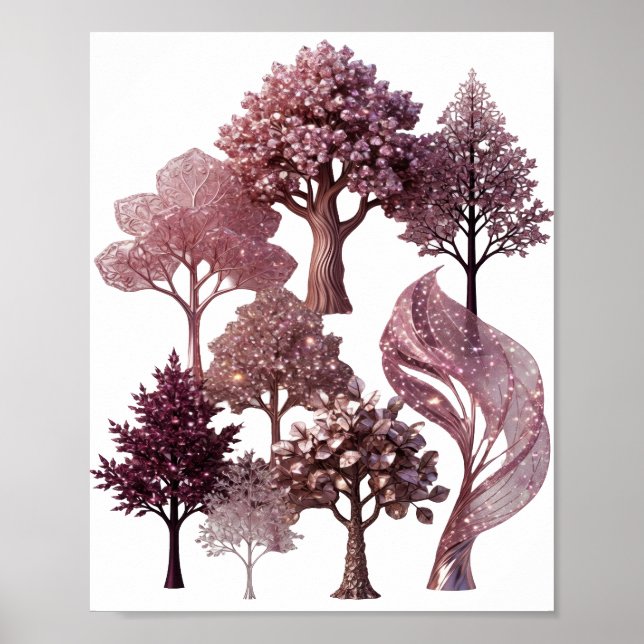 Affiche Arbres en pierre précieuse argentée (Devant)