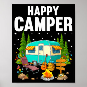 Affiche Arbres étoiles et remorque de camping campeur heur