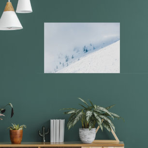 Affiche Arbres gelés soleil et nuages dans les montagnes