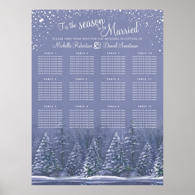 Affiche Arbres gris bleu 12 table mariage (Devant)
