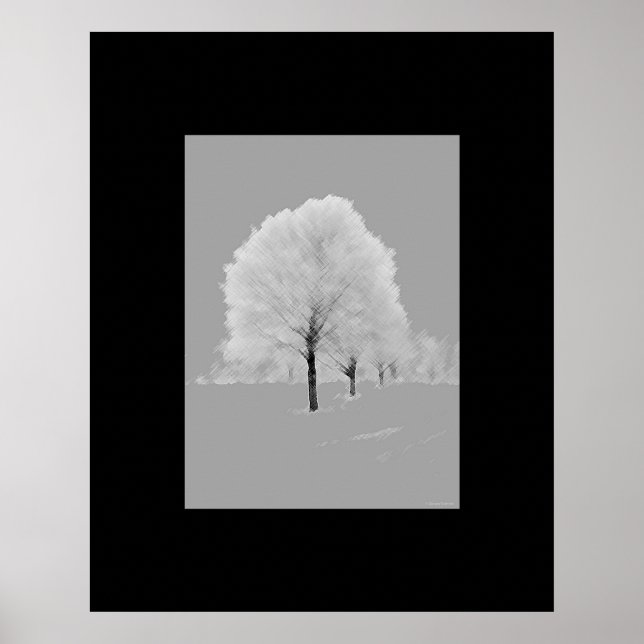 Affiche Arbres - mat, noir & blanc peint art (Devant)