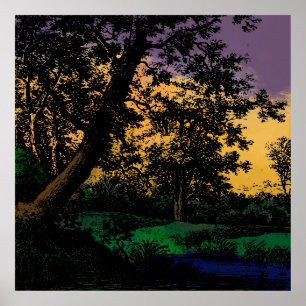 Affiche Arbres par étang au coucher du soleil