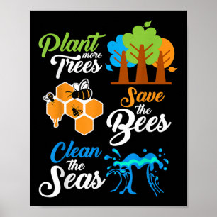 Affiche Arbres plantes, Sauvez les abeilles, Mer Propres P