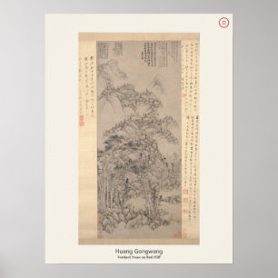 Affiche Arbres verdoyants sur falaise rouge - Huang Gongwa