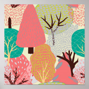 Affiche Arbres verts Vintages Abstraits