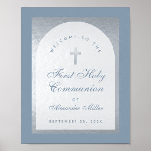 Affiche Arc Argent de première communion Dusty Blue Bienve