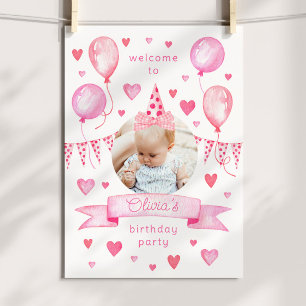 Affiche Arc Chapeau Rose Photo Coquette Bienvenue Fête d'a